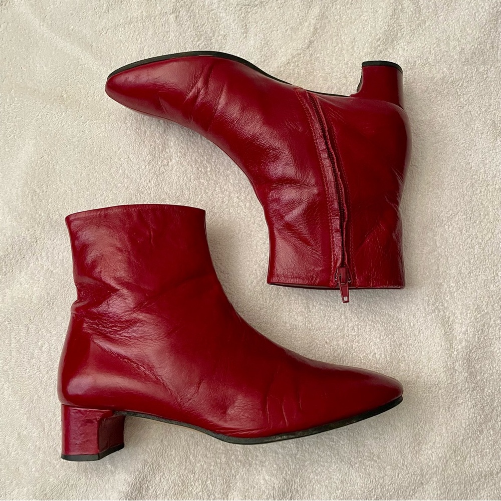Zara Red Leather Ankle Booties